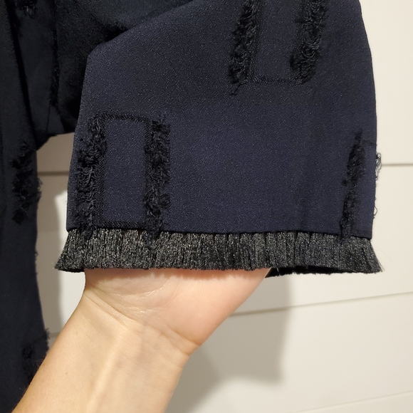 Luxury blouse small 4 Derek lam 10 crosby top tassles 3/4 sleeve crew neck shirt - Picture 6 of 16